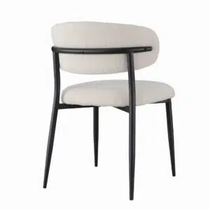 Off white boucle dining chairs with black metal frame set of 2 modern ergonomic design
