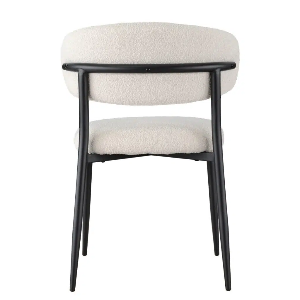 Off-white boucle dining chairs with black metal frame, set of 2, modern ergonomic design