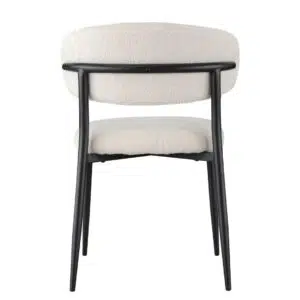 Off-white boucle dining chairs with black metal frame, set of 2, modern ergonomic design