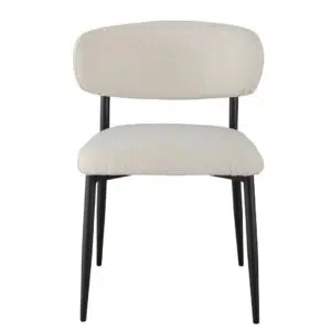 Off-white boucle dining chairs with black metal frame set of 2 modern ergonomic design