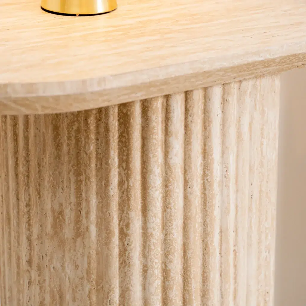 Milos Limestone Console Table with travertine finish for modern entryway or living room
