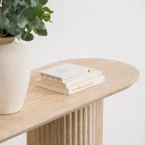 Milos Limestone Console Table with travertine finish for modern entryway or living room
