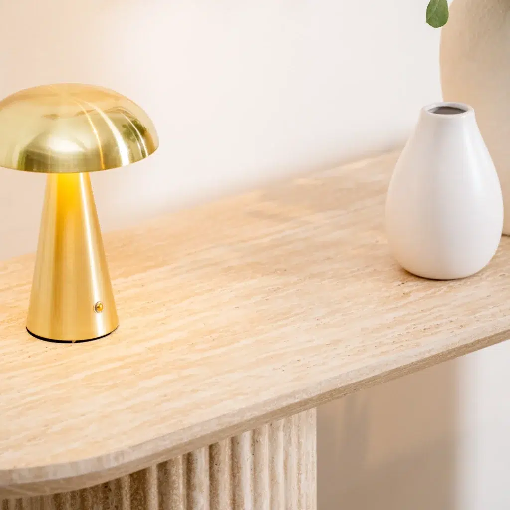 Milos Limestone Console Table with travertine finish for modern living room or entryway