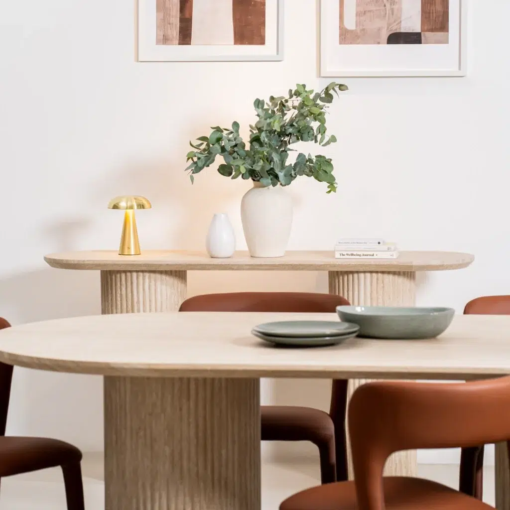 Milos Limestone Console Table with travertine finish for modern living room or entryway