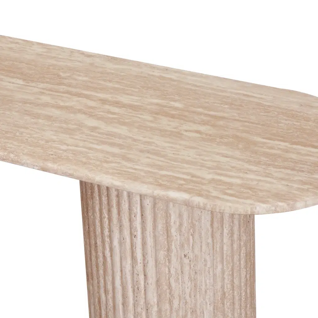 Milos Limestone Console Table with travertine finish for modern entryway or living room