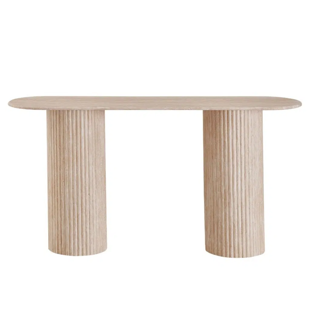 Milos Limestone Console Table with travertine finish for modern living room or entryway