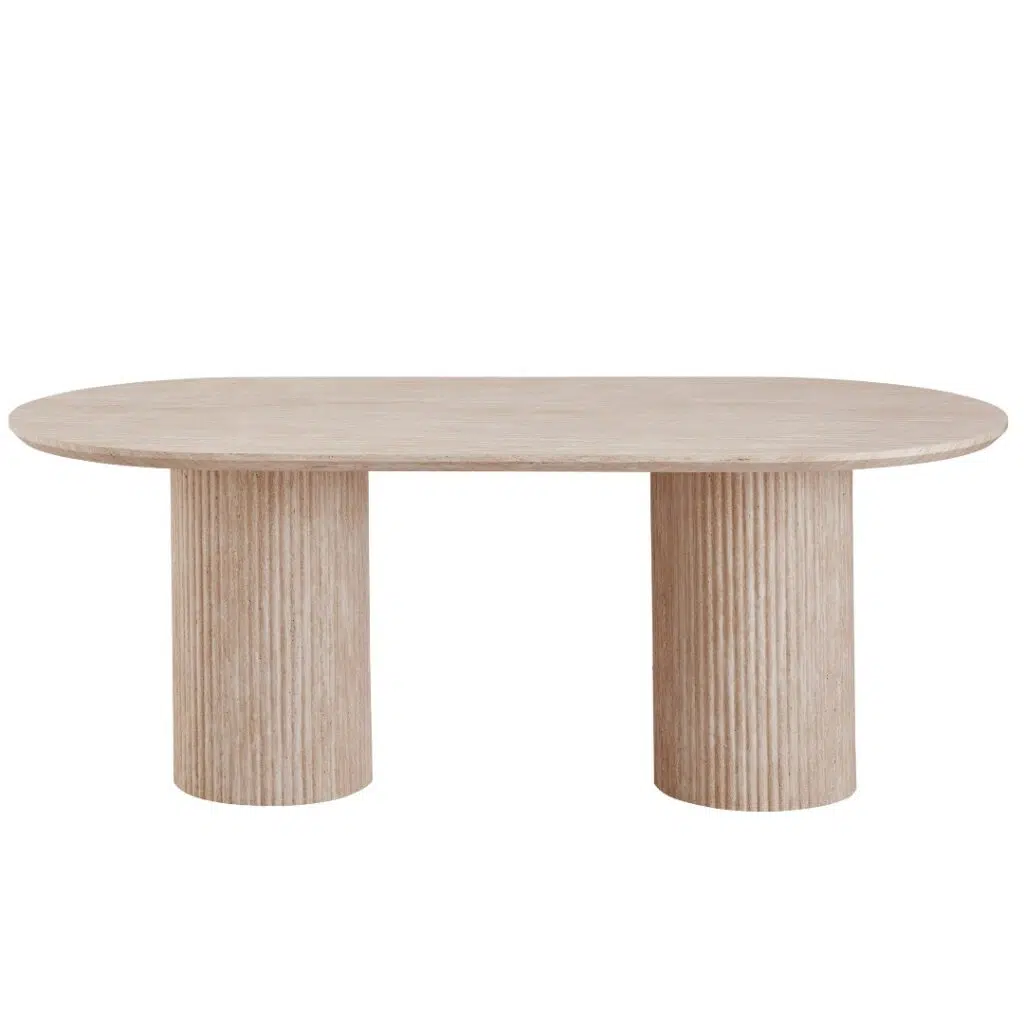 Milos Limestone Dining Table with travertine finish, 200cm x 100cm, modern MDF design for 6-8 seats