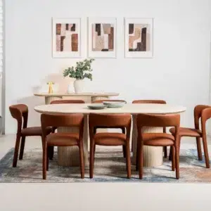 Milos Limestone Dining Table with travertine finish, 200cm x 100cm, modern MDF design for 6-8 seats