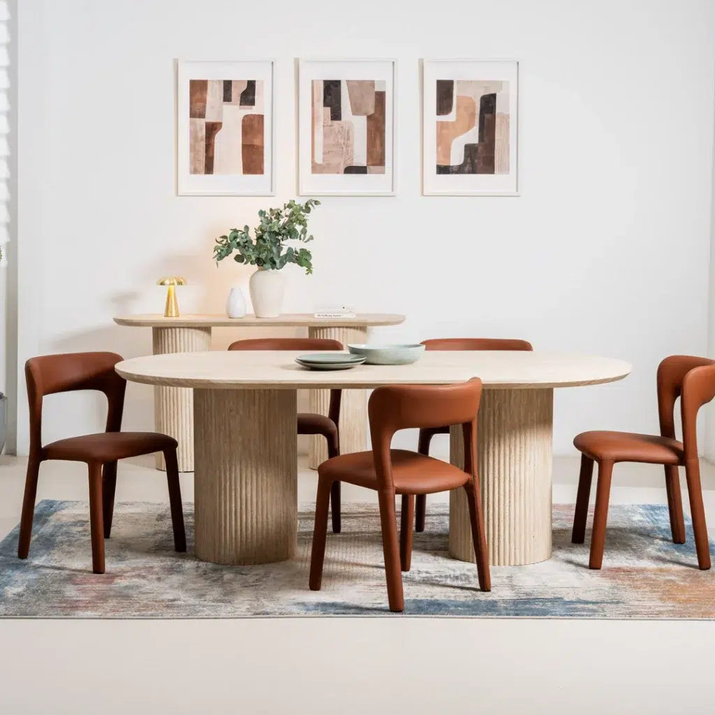 Milos Limestone Dining Table with travertine finish 200cm wide for 6-8 people