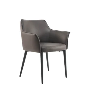Monaco grey dining chair set of 2 with black metal frame and PU leather upholstery