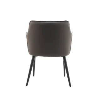 Grey modern dining chair set of 2 with black metal frame and PU leather upholstery