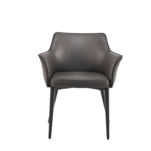 Grey modern dining chair set of 2 with black metal frame and PU leather upholstery