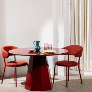 Monet Dining Table with wine-colored top and putty finish, modern MDF design for dining room