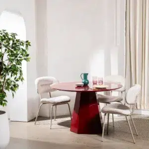 Monet Dining Table with wine-colored top and putty finish, modern MDF design for dining room
