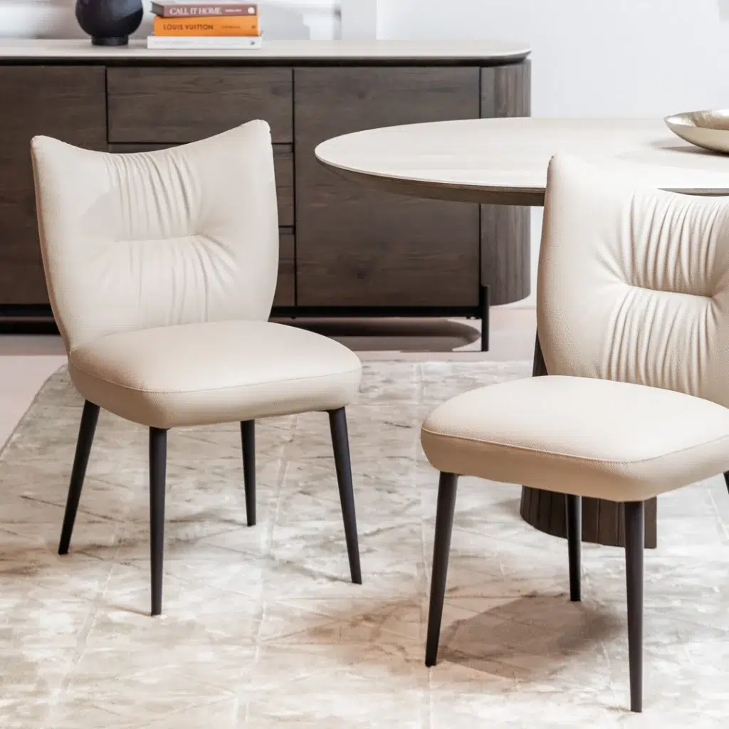 Beige and black eco-leather dining chairs set of 2 with black metal frame modern design