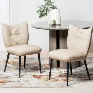 Beige and black eco-leather dining chairs set of 2 with black metal frame modern design