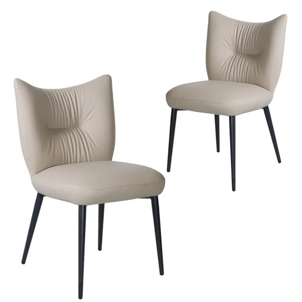 Beige and black eco-leather dining chairs set of 2 with black metal frame modern design