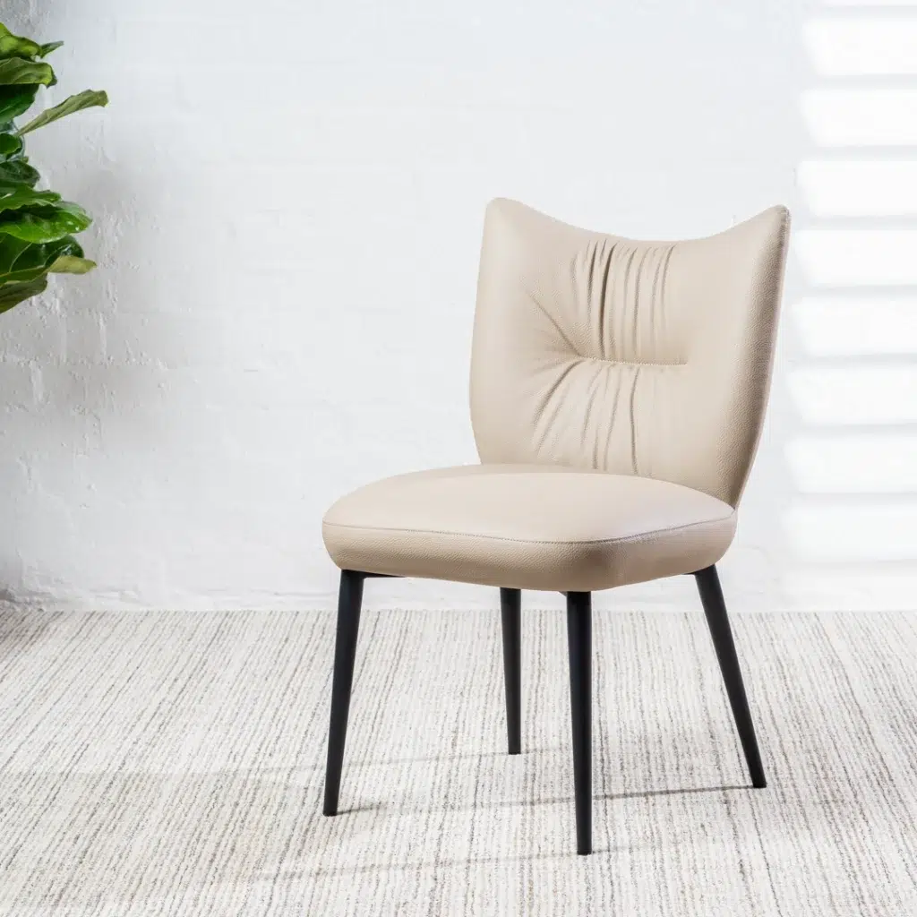 Beige and black eco-leather dining chairs set of 2 with black metal frame modern design