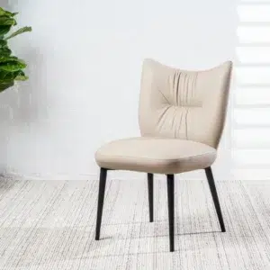 Beige and black eco-leather dining chairs set of 2 with black metal frame modern design