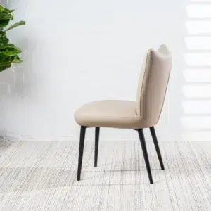 Beige eco-leather dining chairs set of 2 with black metal frame modern design