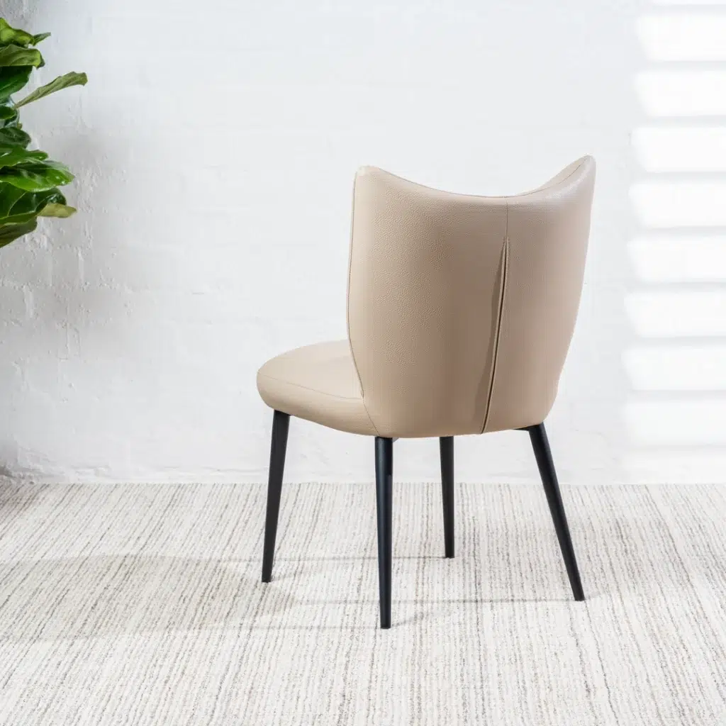 Beige and black eco-leather dining chairs set of 2 with black metal frame modern design