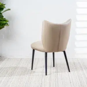 Beige and black eco-leather dining chairs set of 2 with black metal frame modern design