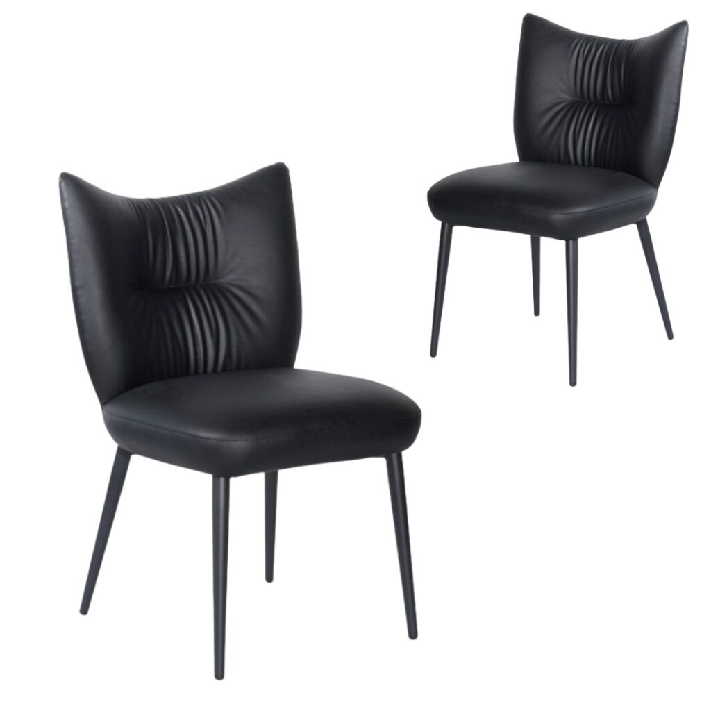 Modena black dining chairs set of 2 with eco leather and metal frame for modern dining room