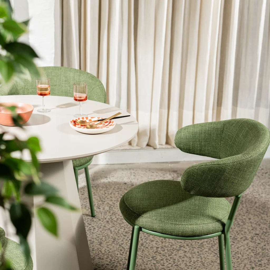 Monet Dining Table in Putty with Wine Accent, Modern Spacious Design for Small Spaces