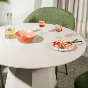 Monet Dining Table in Putty with Wine Accent, Modern Spacious Design for Small Spaces