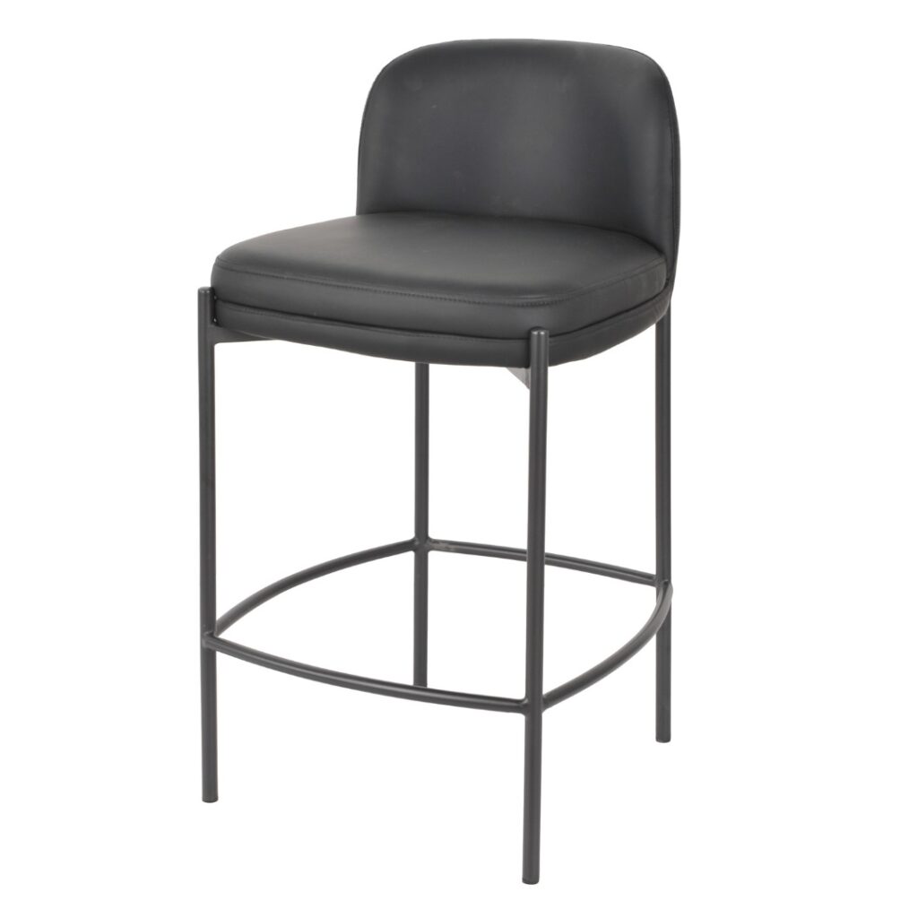 Black Moritz Bar Stool with eco-leather seat and powder-coated metal frame for modern kitchens and bars