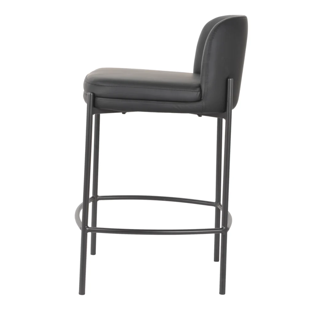 Black Moritz Bar Stool with eco-leather seat and metal frame for modern kitchen or bar