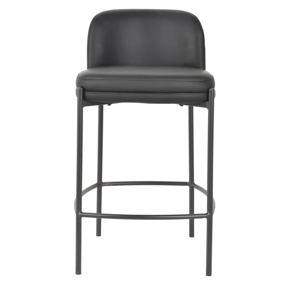 Black Moritz bar stool with eco-leather seat and powder-coated metal frame for modern kitchens and bars