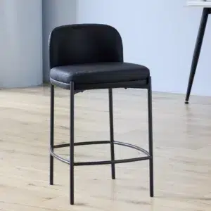 Black Moritz Bar Stool with eco-leather seat and powder-coated metal frame for home bar or kitchen island