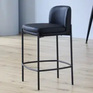 Black Moritz bar stool with eco-leather seat and powder-coated metal frame for modern kitchens and bars