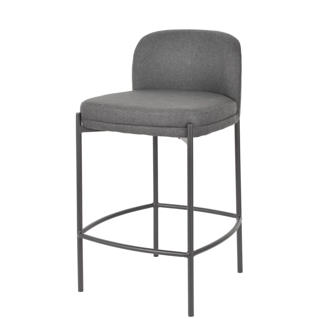Moritz Charcoal Bar Stool with black fabric seat and powder-coated metal frame for kitchen or bar