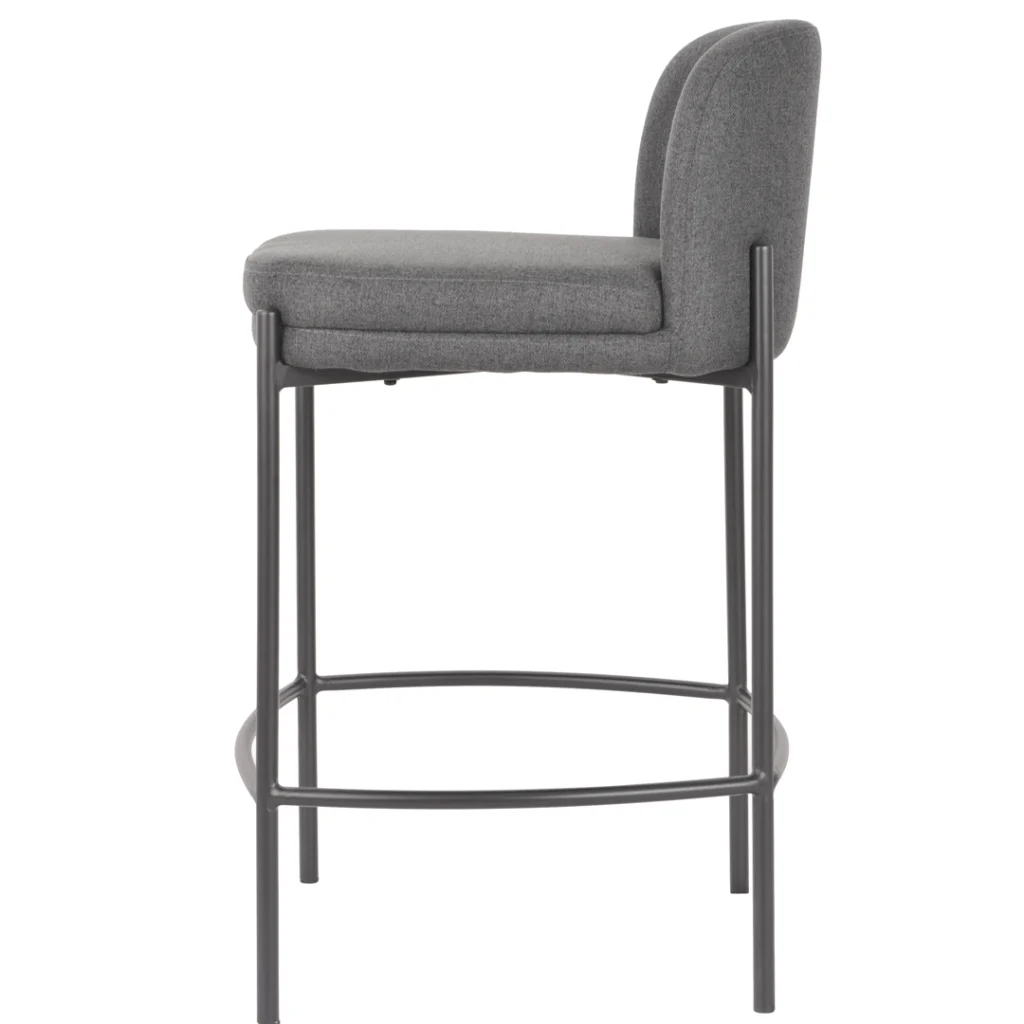 Moritz Charcoal Bar Stool with black fabric seat and powder-coated metal frame for kitchen or bar