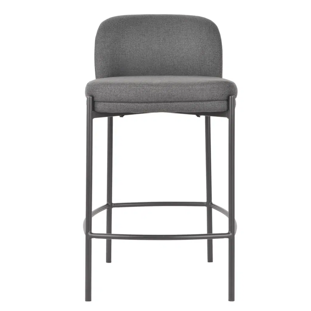 Moritz Charcoal Bar Stool with black fabric seat and powder-coated metal frame for kitchen or bar