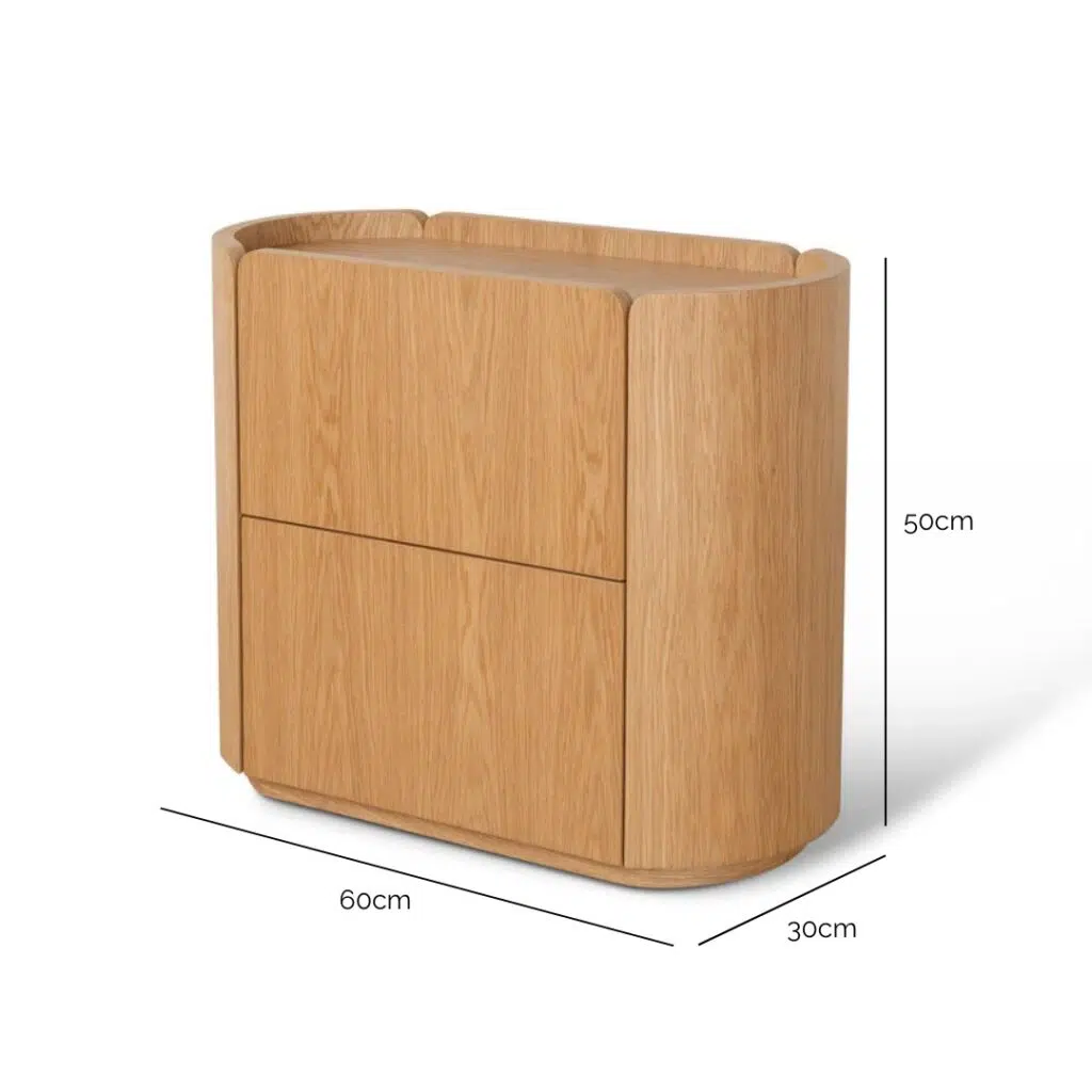 Maya 60cm bedside table natural oak modern design functional storage