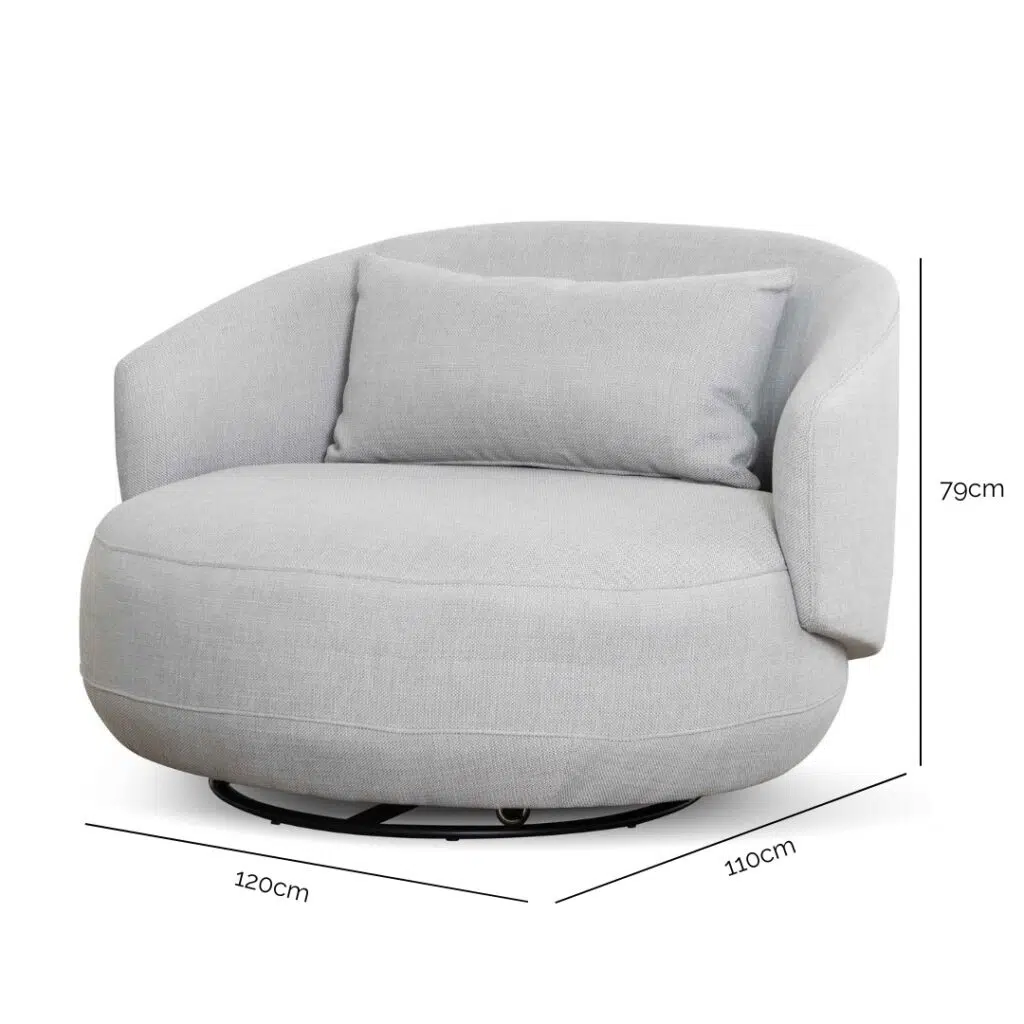 Maya swivel armchair in light texture grey with sleek design and premium fabric