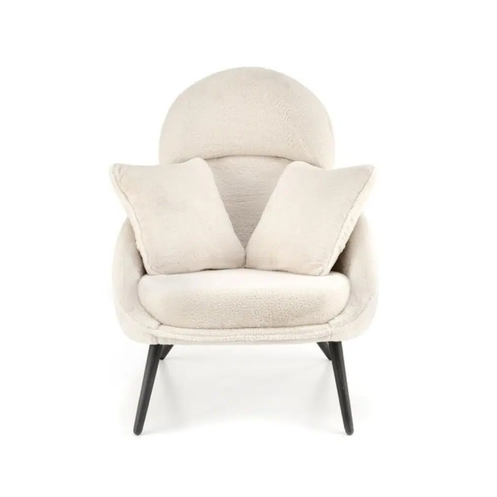 Morgan armchair white boucle modern elegance with black legs and foam cushioning