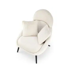White Morgan armchair with black legs and modern boucle upholstery for stylish comfort