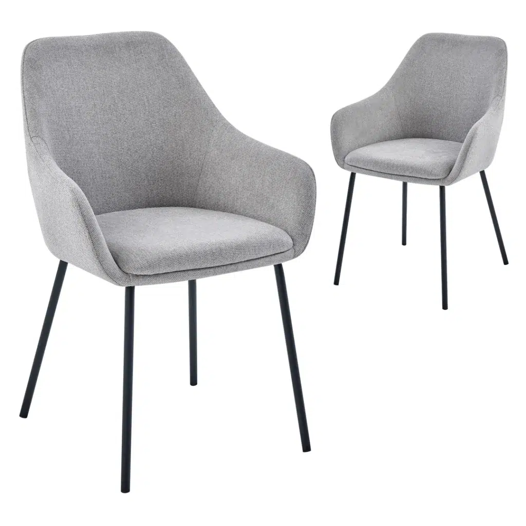 Grey dining chair set of 2 with metal frame and textured fabric for modern dining room