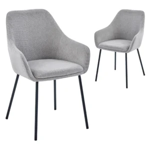 Grey dining chair set of 2 with metal frame and textured fabric for modern dining room