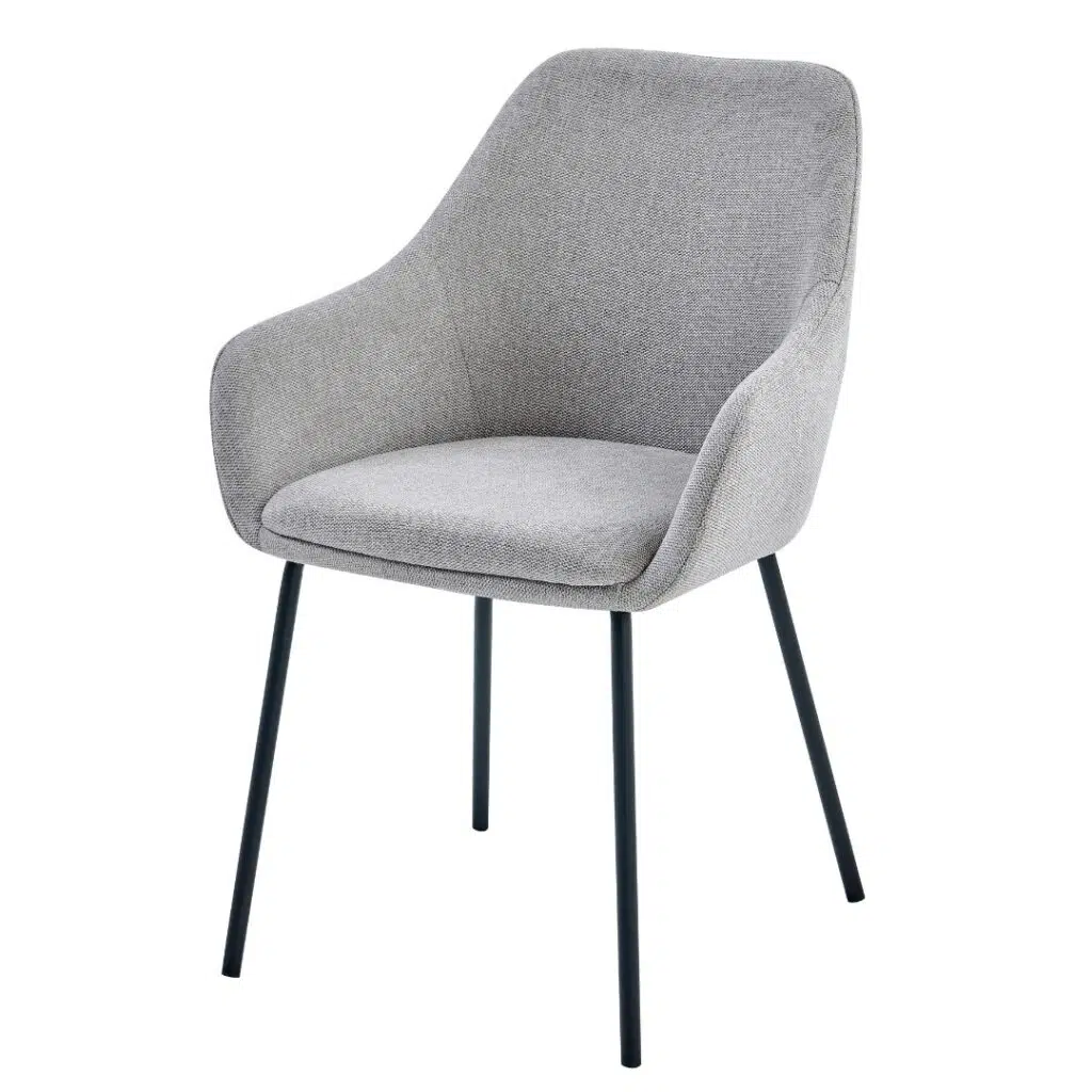 Grey dining chair set of 2 with metal frame and textured fabric for modern dining room