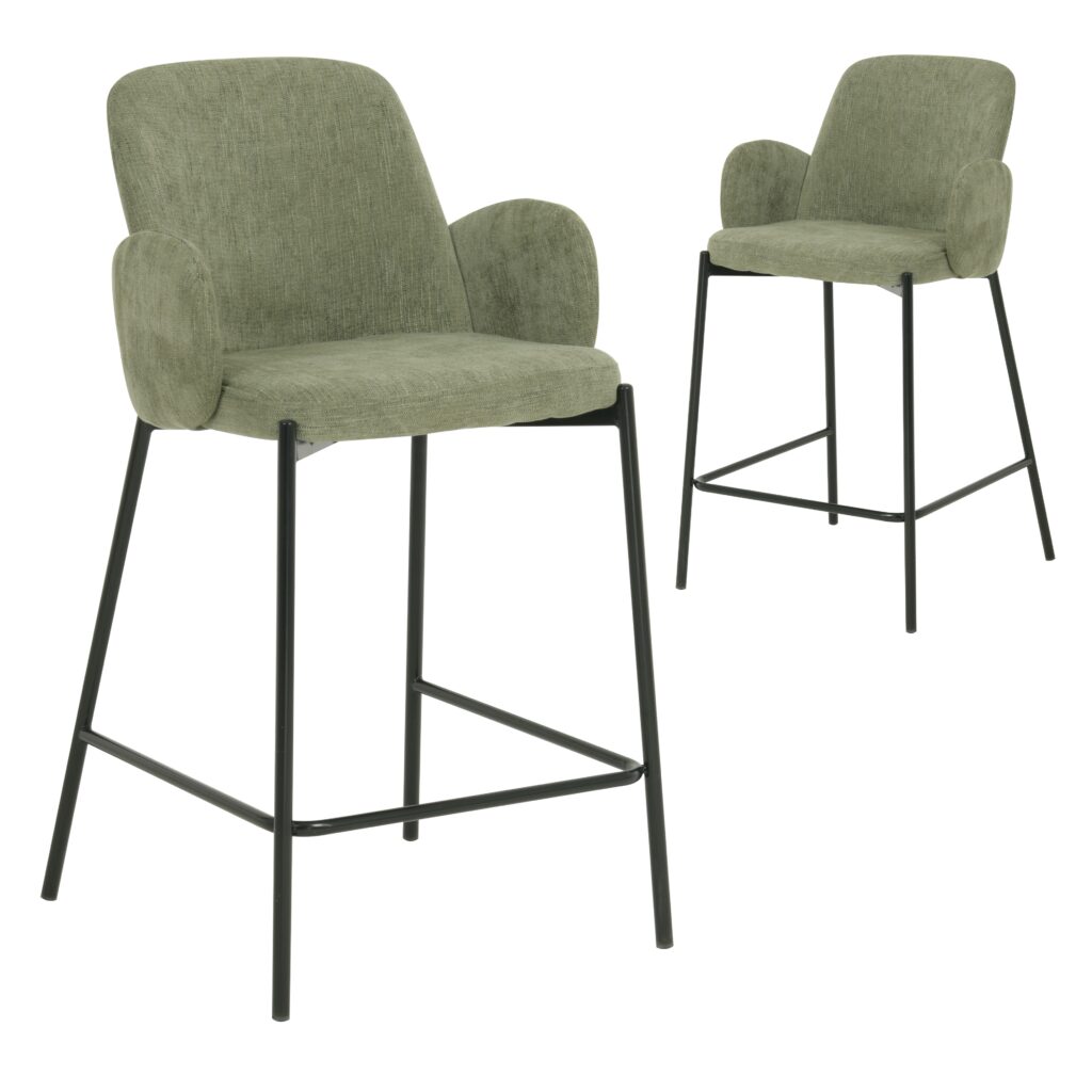 Sage knitted bar stool set of 2 with black metal frame for modern kitchen or bar