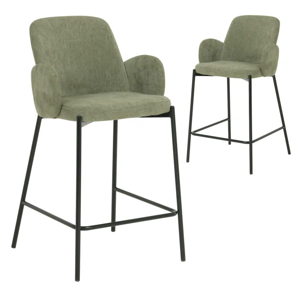 Sage knitted bar stool set of 2 with black metal frame for modern kitchen or bar