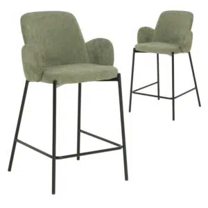 Sage knitted bar stool set of 2 with black metal frame for modern kitchen or bar