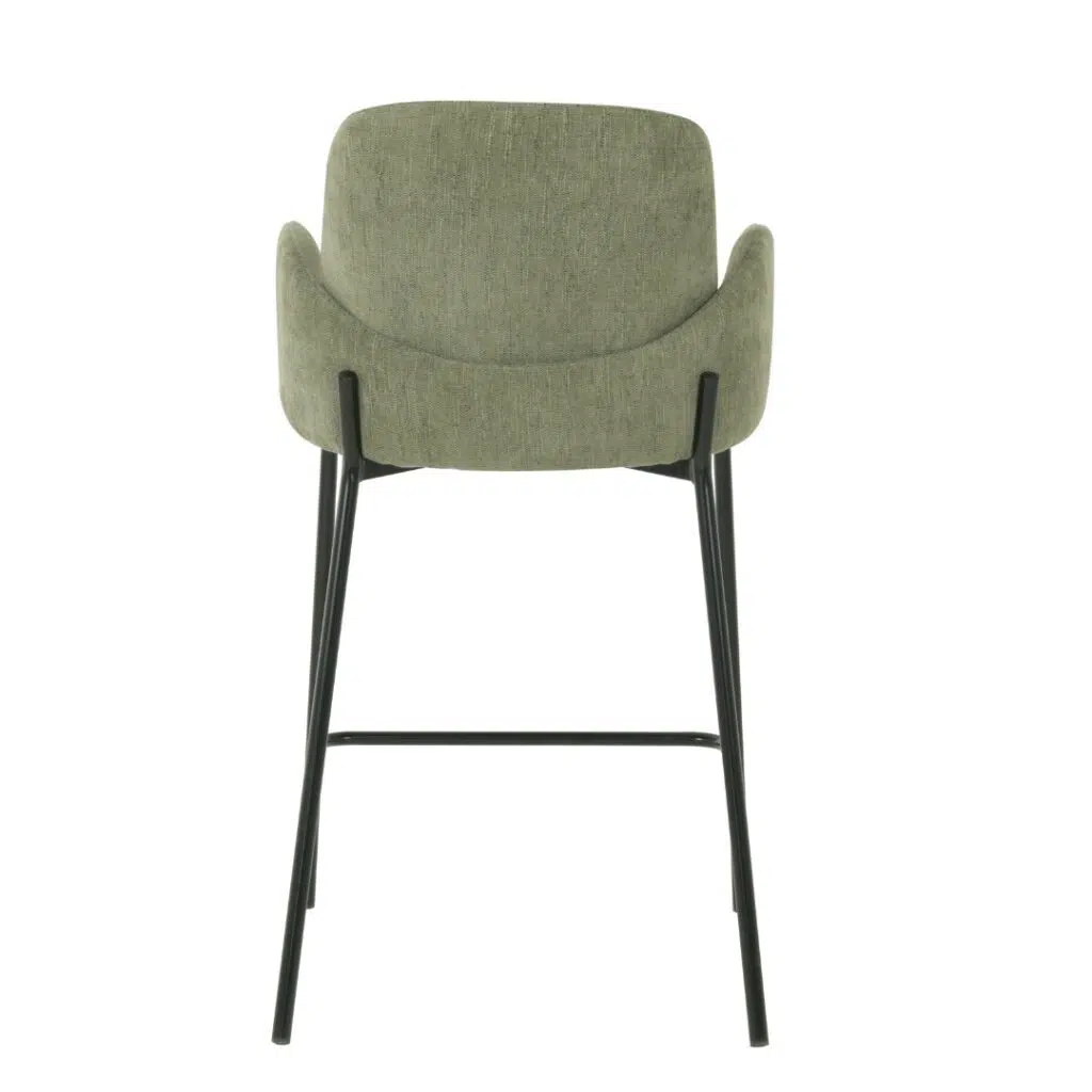 Sage knitted fabric bar stool set of 2 with black metal frame for modern kitchen or bar