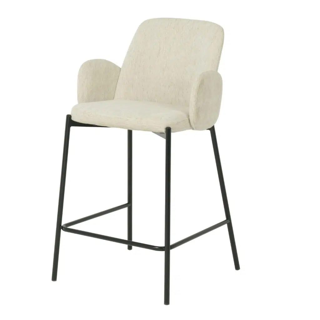 Oat colored knitted bar stools set of 2 with black metal frame for modern kitchen