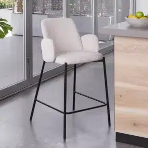 Oat colored knitted bar stools set of 2 with black metal frame for modern kitchen or bar